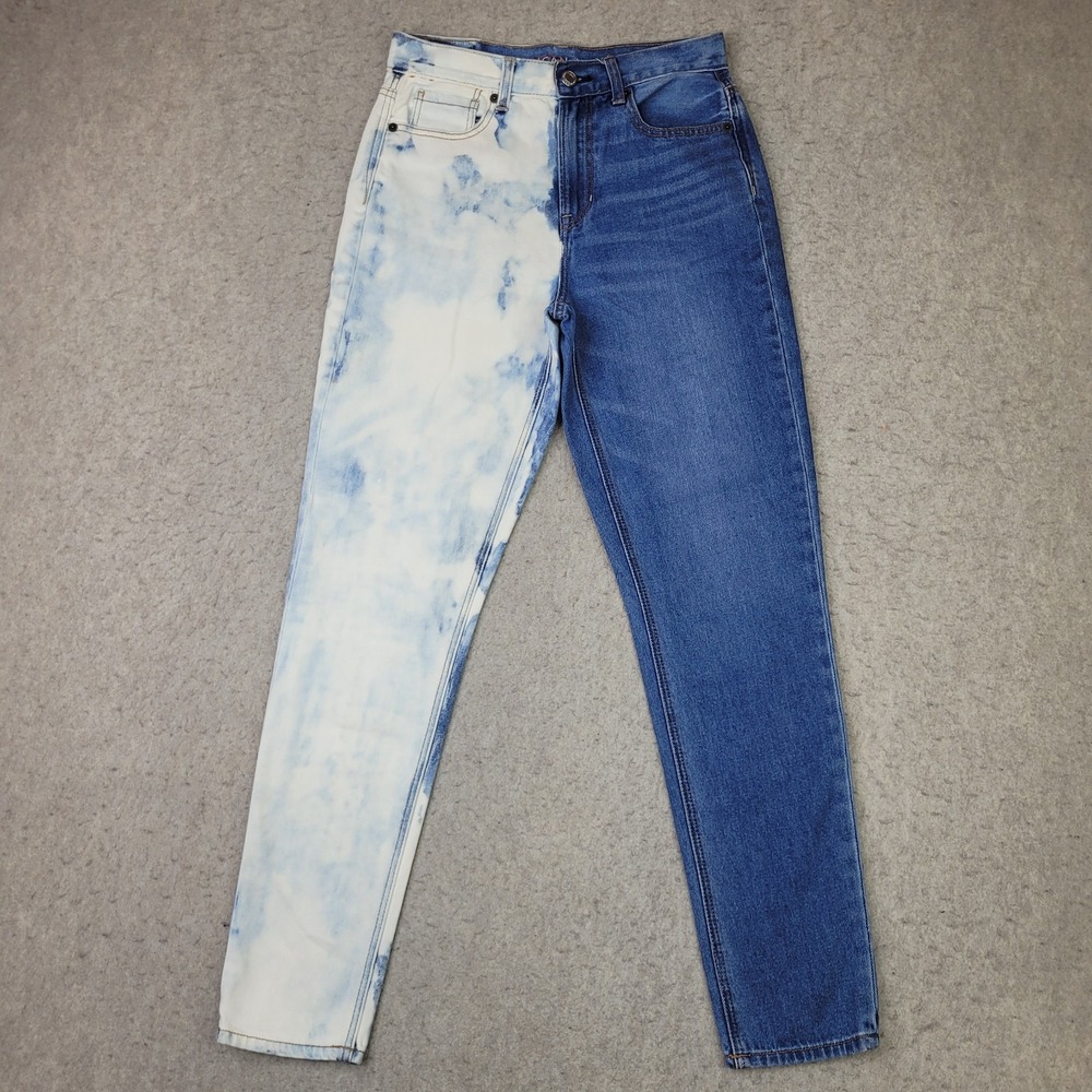 American Eagle Mom Jeans Two Tone Blue Acid‎ Wash Womens 0 Reg Stretch Denim